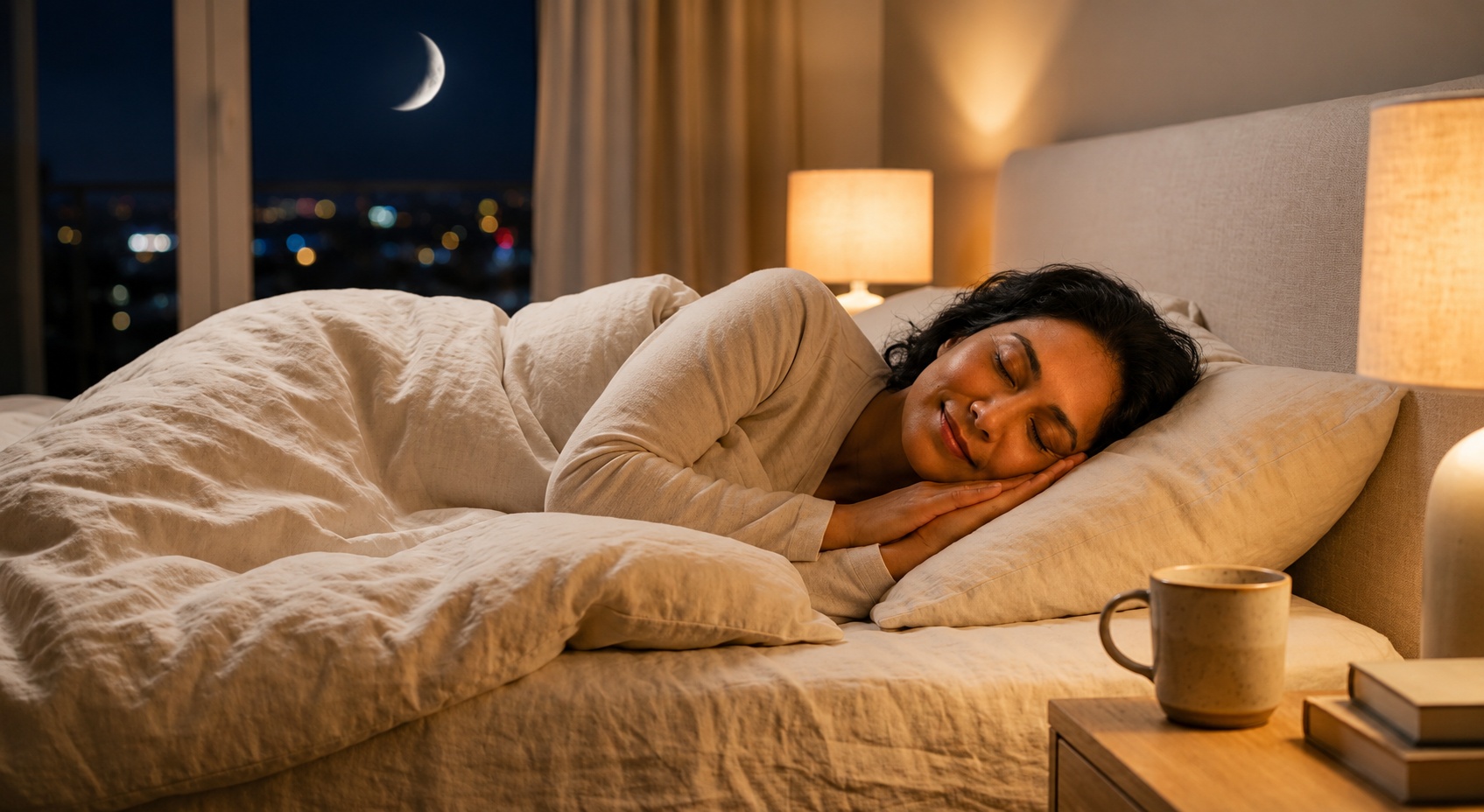 woman sleeping peacefully bedroom night
