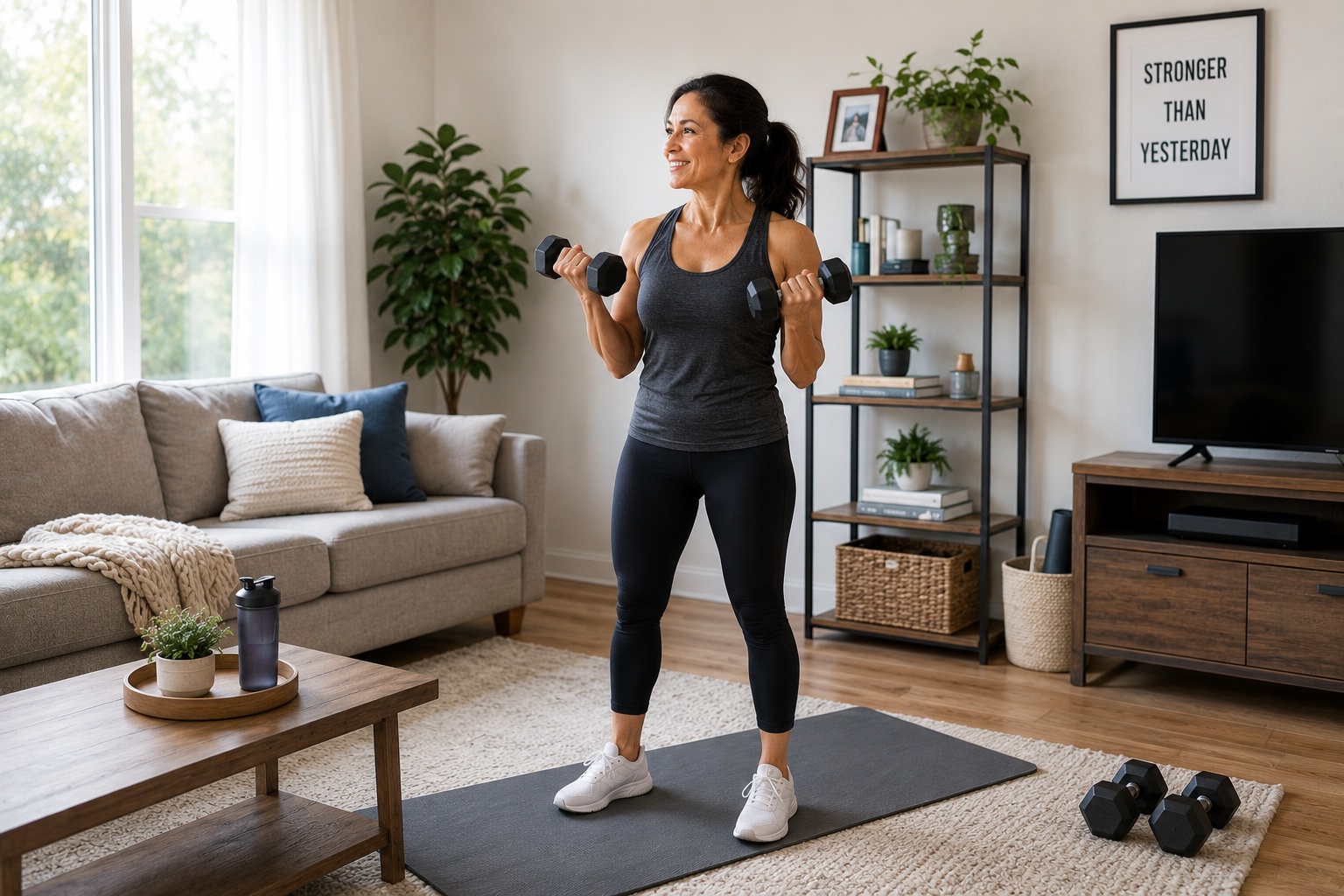 dumbbells home gym women over 40 strength training