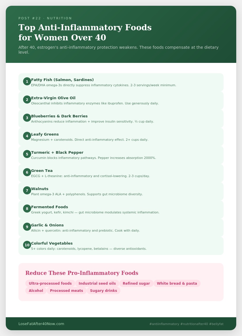 top anti-inflammatory foods women over 40 infographic