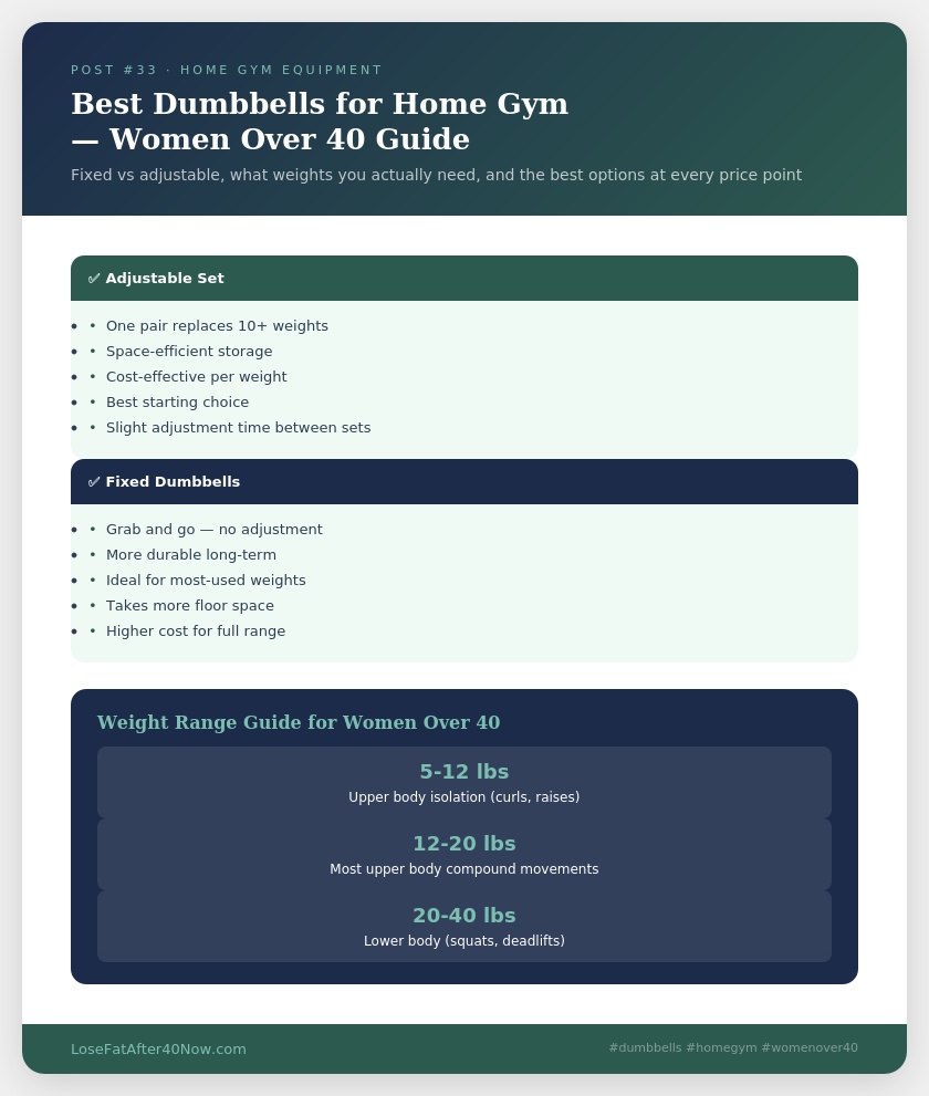best dumbbells for women over 40 adjustable vs fixed comparison infographic